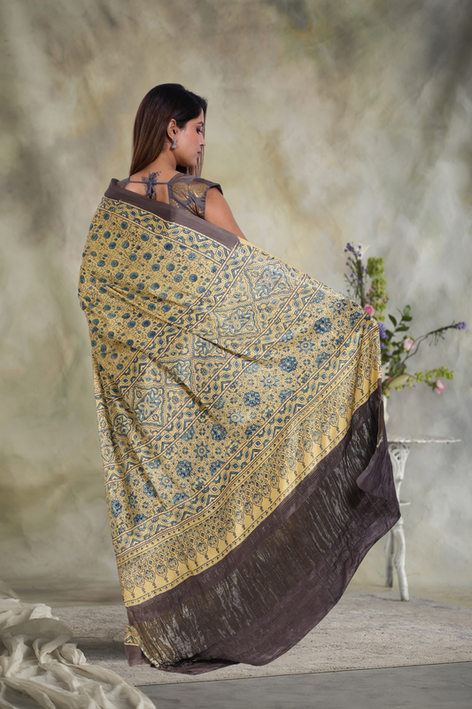 Zari Odyssey: Ajrakh Zari Modal Silk Saree