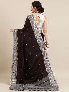 Brown Zari Silk Cotton Paithani Saree