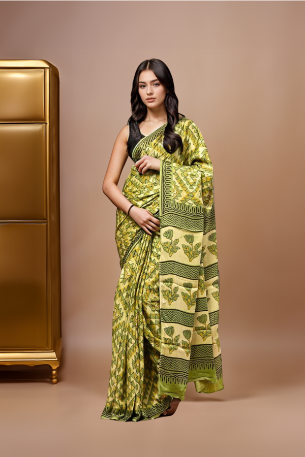 Sapphire: Ajrakh Handblock Italian Crepe Designer Saree