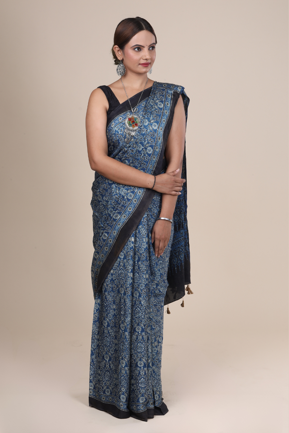 Aarambh: Ajrakh Handblock Modal Silk Saree