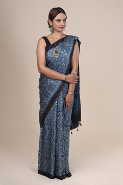 Aarambh: Ajrakh Handblock Modal Silk Saree