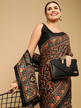 Black & Orange Floral Saree