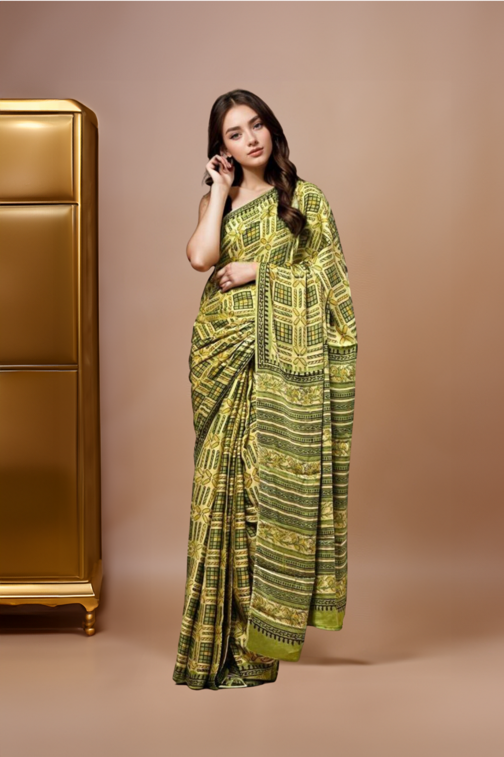 Sapphire: Ajrakh Handblock Italian Crepe Designer Saree