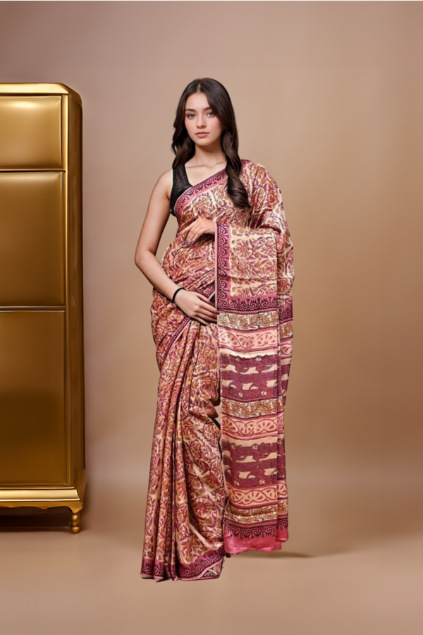 Sapphire: Ajrakh Handblock Italian Crepe Designer Saree