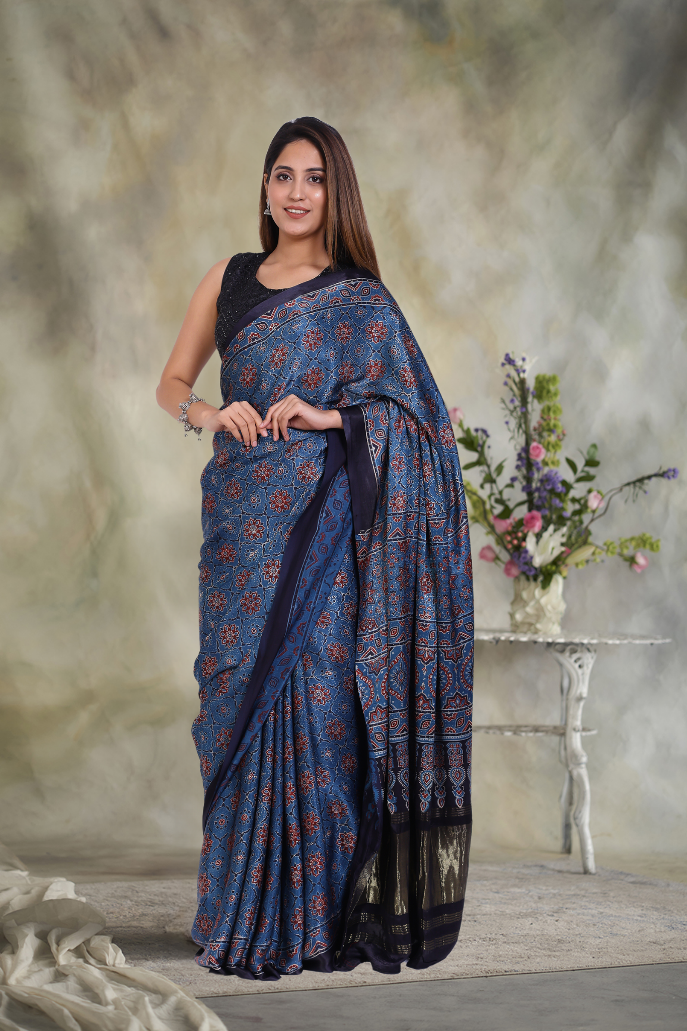 Zari Odyssey: Ajrakh Zari Modal Silk Saree