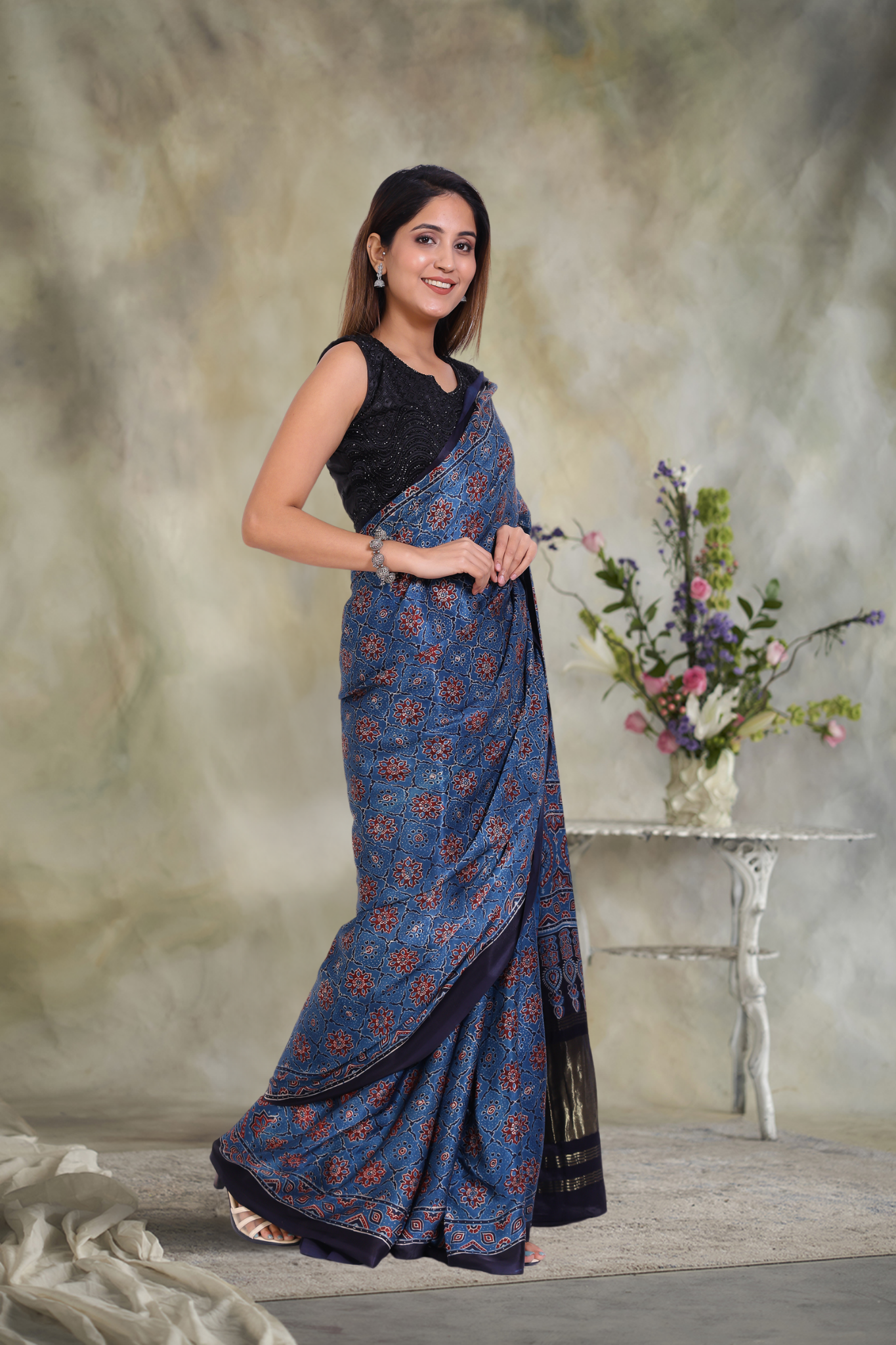 Zari Odyssey: Ajrakh Zari Modal Silk Saree