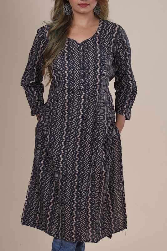 Tara: Ajrakh Handblock Cotton Kurti