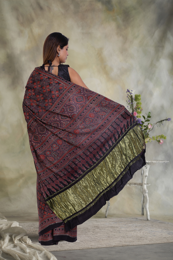 Zari Odyssey: Ajrakh Zari Modal Silk Saree