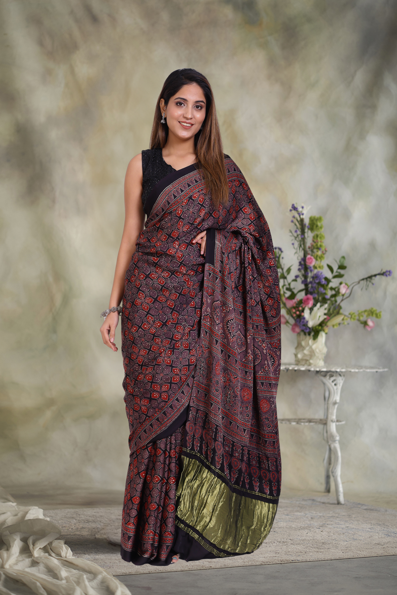 Zari Odyssey: Ajrakh Zari Modal Silk Saree