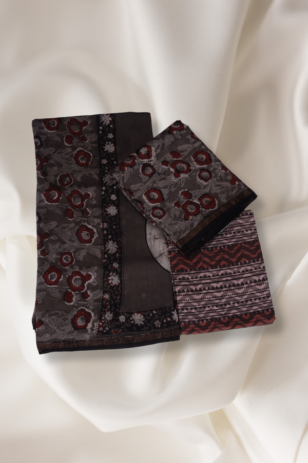 Chhaya: Handblock Jahota Print Maheshwari Silk Suit Set