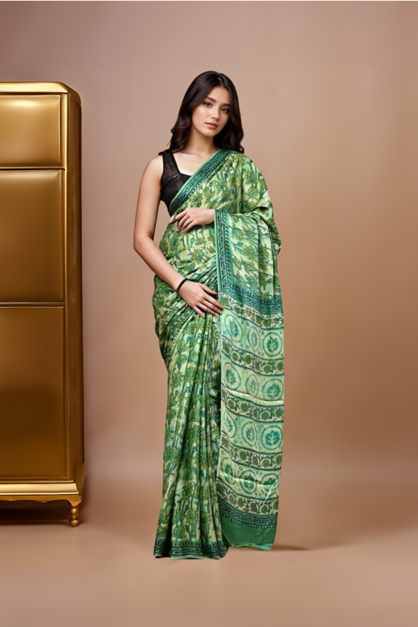 Sapphire: Ajrakh Handblock Italian Crepe Designer Saree