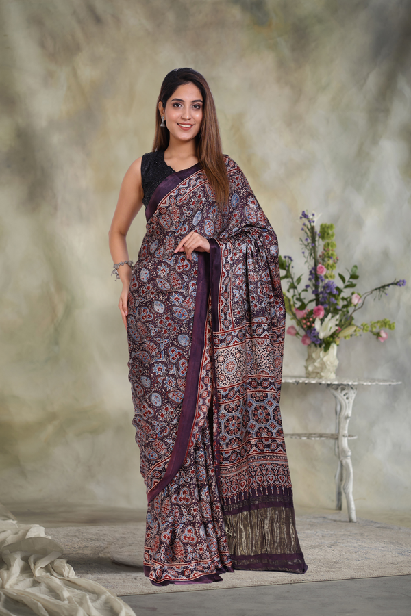 Zari Odyssey: Ajrakh Zari Modal Silk Saree