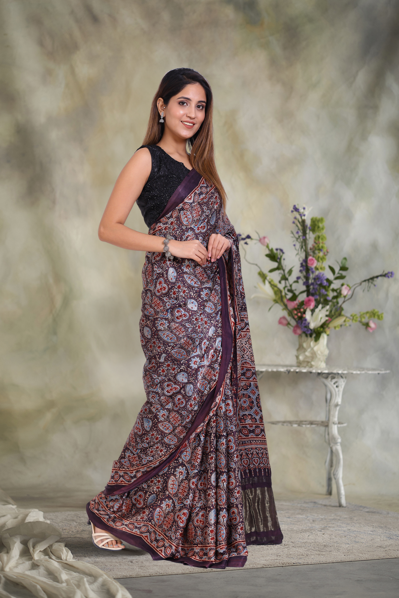 Zari Odyssey: Ajrakh Zari Modal Silk Saree