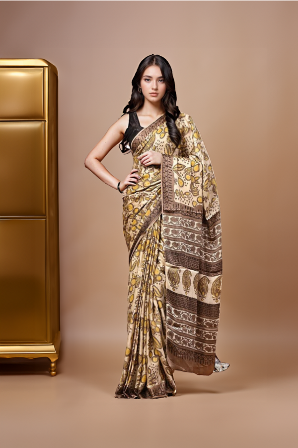 Sapphire: Ajrakh Handblock Italian Crepe Designer Saree