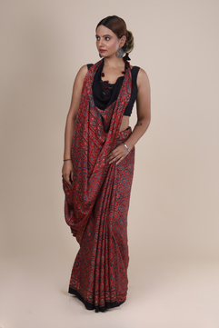 Aarambh: Ajrakh Handblock Modal Silk Saree