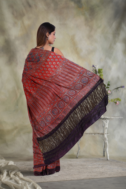 Zari Odyssey: Ajrakh Zari Modal Silk Saree