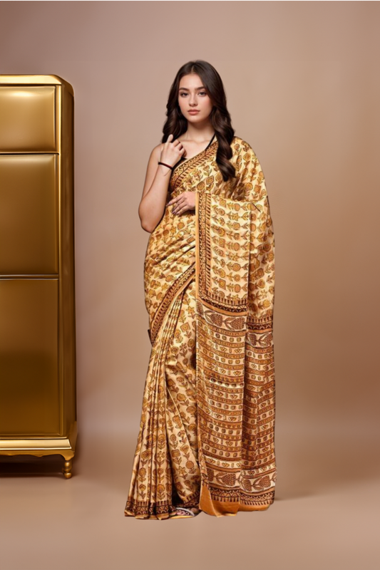 Sapphire: Ajrakh Handblock Italian Crepe Designer Saree