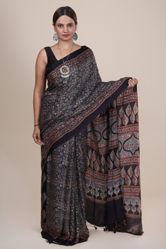 Aarambh: Ajrakh Handblock Modal Silk Saree