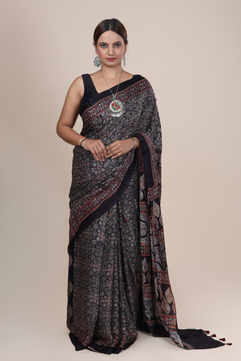 Aarambh: Ajrakh Handblock Modal Silk Saree