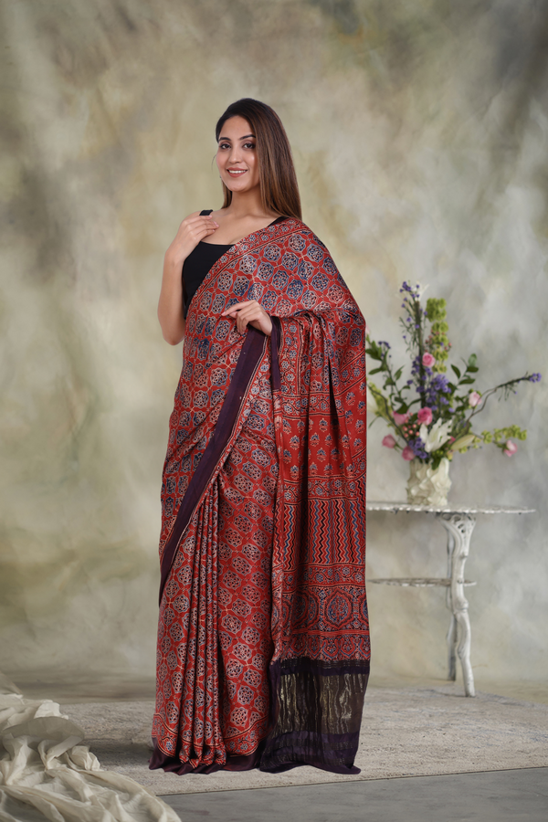 Zari Odyssey: Ajrakh Zari Modal Silk Saree