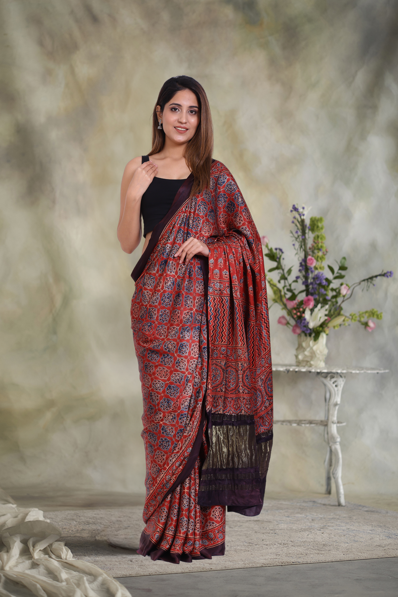 Zari Odyssey: Ajrakh Zari Modal Silk Saree