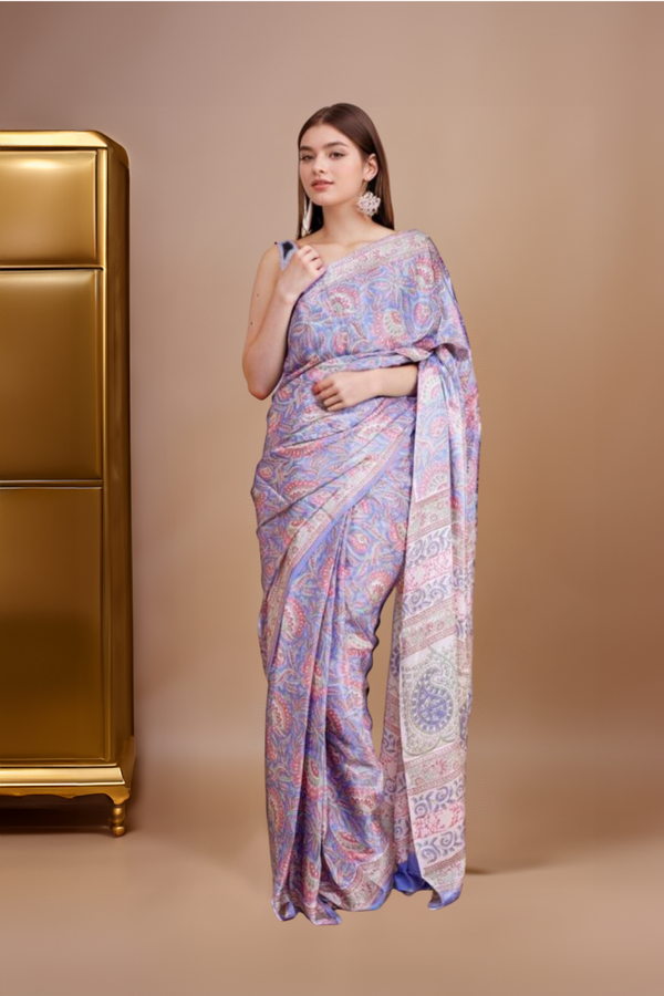 Sapphire: Ajrakh Handblock Italian Crepe Designer Saree