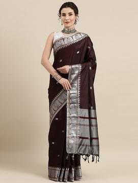 Brown Zari Silk Cotton Paithani Saree