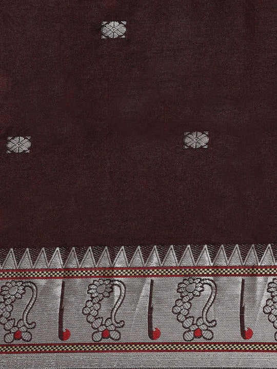 Brown Zari Silk Cotton Paithani Saree