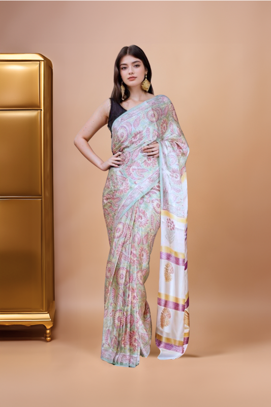 Sapphire: Ajrakh Handblock Italian Crepe Designer Saree