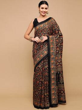 Black & Orange Floral Saree